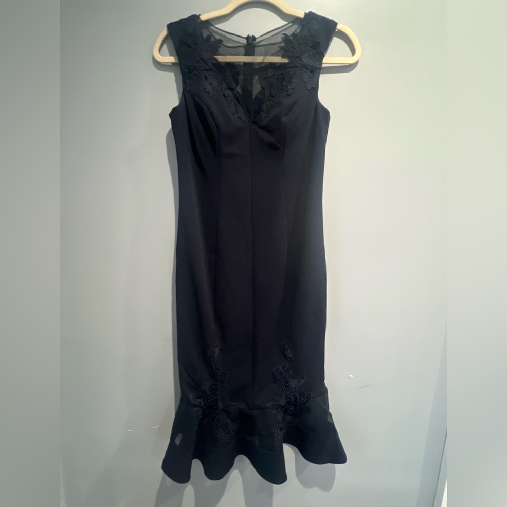Aidan Mattox Black Lace Midi Dress